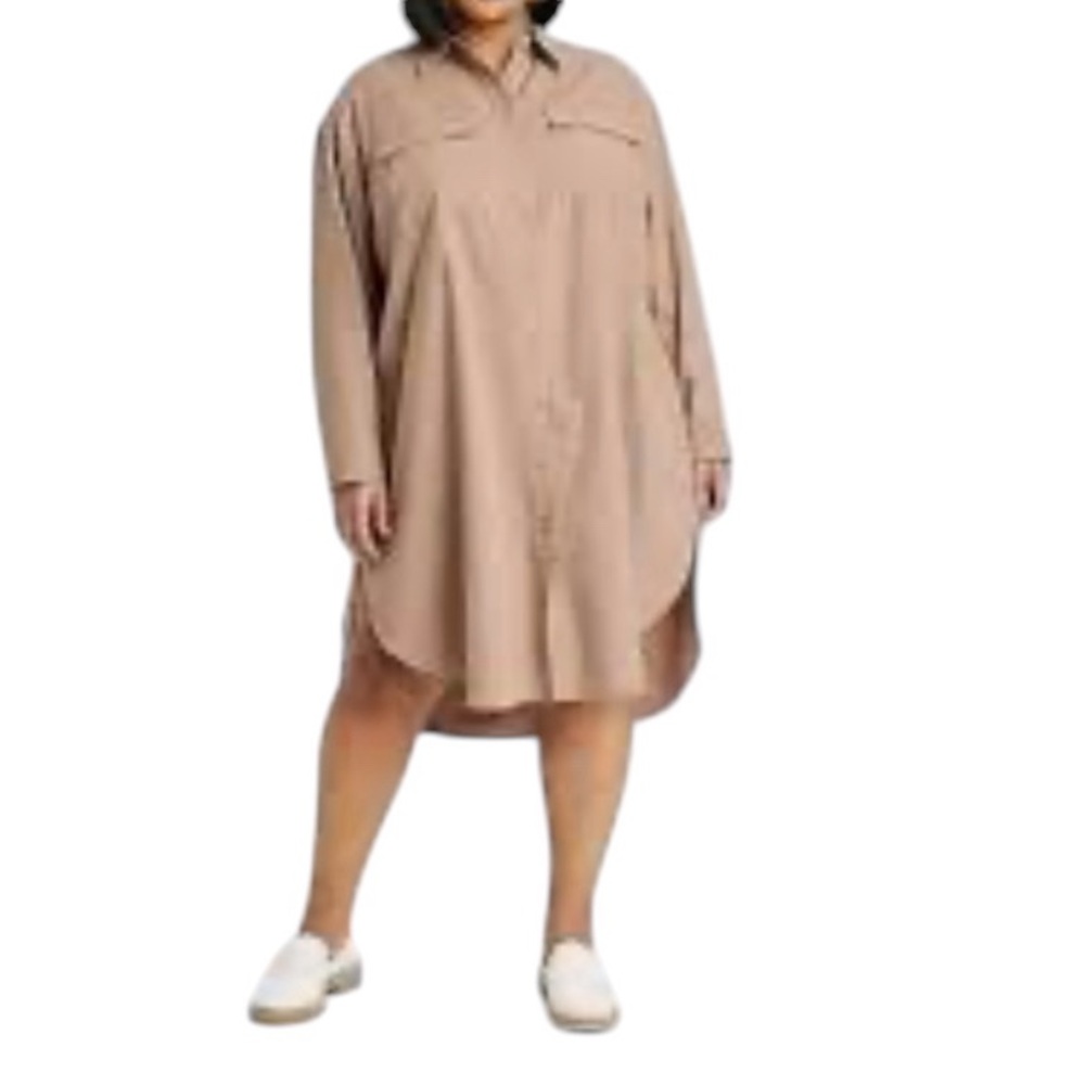 Ava & Viv Tan button front shirt dress size 1X